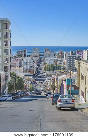 COMODORO, RIVADAVIA, ARGENTINA MARCH - 2016 - Urban view of Comodoro Rivadavia city the most important city of argentinian patagonian