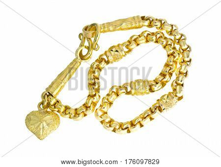 Gold Necklace 96.5 Percent Thai Gold Grade With Gold Hook Isolated On White