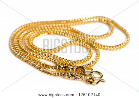 Gold Necklace 96.5 Percent Thai Gold Grade With Gold Hook Isolated On White
