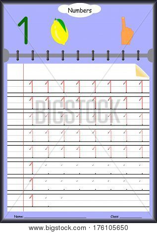 Young children learn to write numbers, Homework for kids, vector art