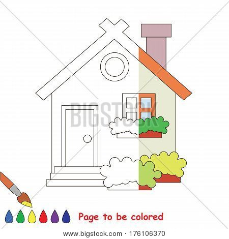 Cute home to be colored, the coloring book to educate preschool kids with easy kid educational gaming and primary education of simple game level, color the colorless halp by sample half.