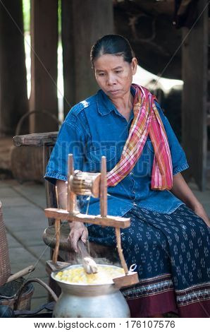 Nakornratchasima Thailand - December 25 2016:Thai woman in a traditional north east thai costume
