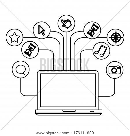 silhouette tech laptop computer database server icon stock vector illustration
