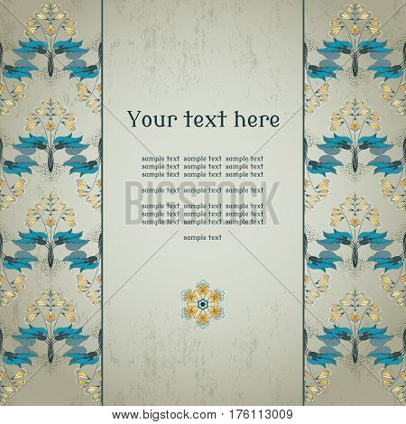 Vector card. Border in modern style. Decorative ornament of hosta plants on vintage plaster background. Place for your text. Perfect for invitations announcement or greetings