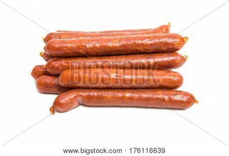 dried sausages pork salami on white background