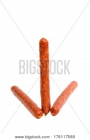 dried sausages pork salami on white background