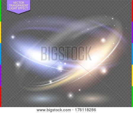 Circular lens flare transparennt light effect. Abstract cross ellipse. Rotational glow line. Power energy. Glowing ring trace background. Round shiny frame. Vector circle. Magic sparkling swirl trail