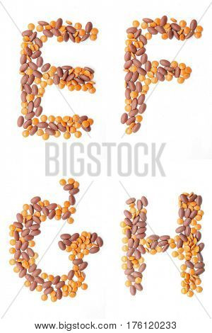 The letter EFGH alphabet made of medical pills