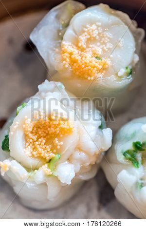 Chinese dim sum Hagao with scallop - Steamed Chinese groumet cuisine