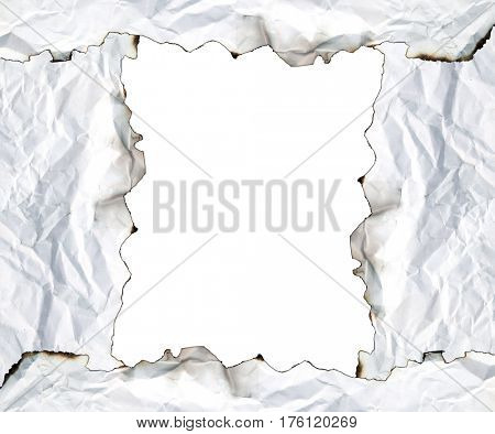 burnt edge paper with space for text on white background