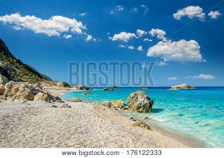 Kathisma Beach, Lefkada Island, Greece. Kathisma Beach is one of the best beaches in Lefkada Island in Ionian Sea