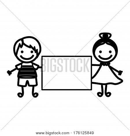 sketch silhouette couple boy with straigth hair and girl with collected hair and banner vector illustration