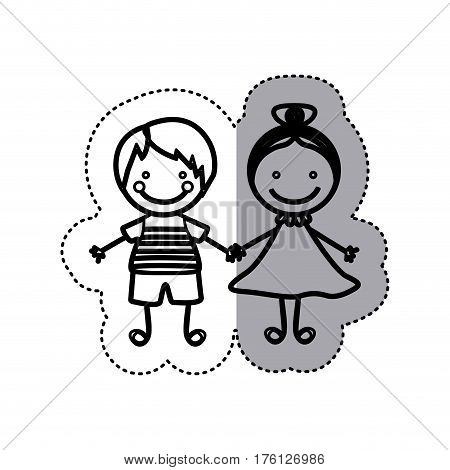 sticker sketch silhouette caricature couple boy with straigth hair and girl with collected hair vector illustration