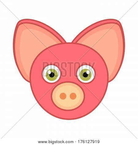 Cartoon Pig Face Icon and outline isolated on white background.