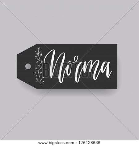 Norma - common female first name on a tag, perfect for seating card usage. One of wide collection in modern calligraphy style.