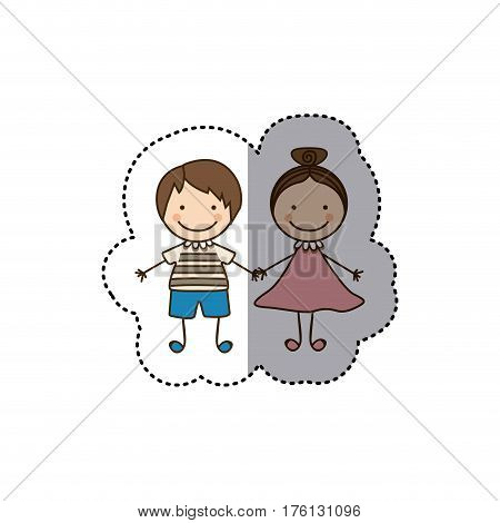 sticker colorful caricature couple boy with straigth hair and girl with collected hair vector illustration