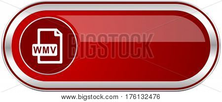 Wmv file red long glossy silver metallic banner. Modern design web icon for smartphone applications 
