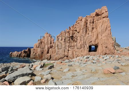 Red Rock at the coast of Arbatax on Sardinia island, Italy