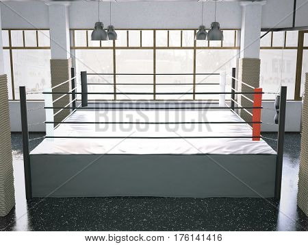 Boxing ring in a modern gym interior. 3d rendering