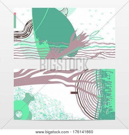 Set of abstract expressive web banners, green spring theme, popular horizontal web size