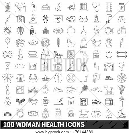 100 woman health icons set in outline style for any design vector illustration