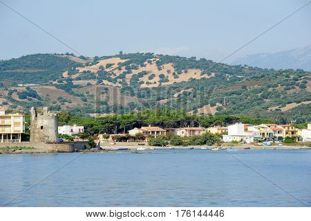 Santa Lucia, Italy - 25 June 2013: Village and tower of Santa Lucia near Siniscola on the island of Sardinia Italy