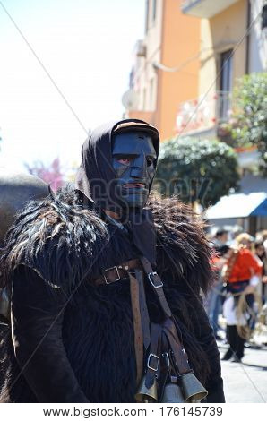 Sardinia, Italy: the old Mamuthones' mask .