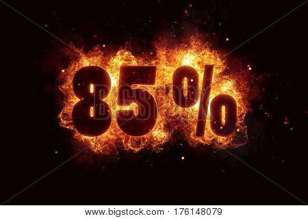 burning 85 percent sign discount offer fire off illustration