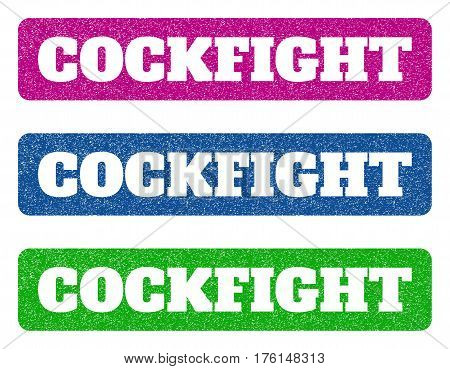 Colored Rubber Seal Stamps With Cockfight Text Hole. Vector Tag Inside Rounded Rectangular Banner. G