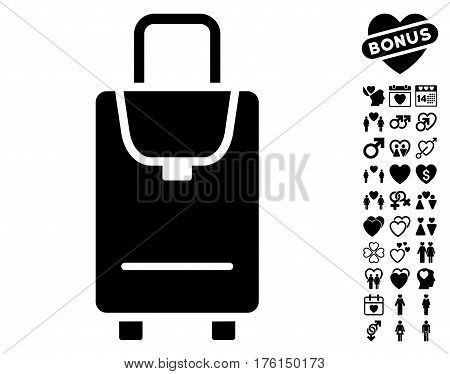 Carryon icon with bonus lovely design elements. Vector illustration style is flat iconic black symbols on white background.