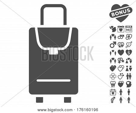 Carryon pictograph with bonus dating images. Vector illustration style is flat iconic gray symbols on white background.