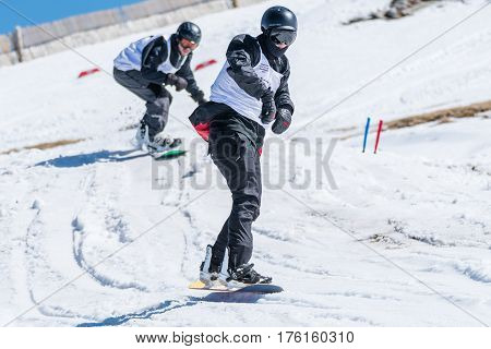 Manuel Mendes And Tim Clasing During The Snowboard National Championships