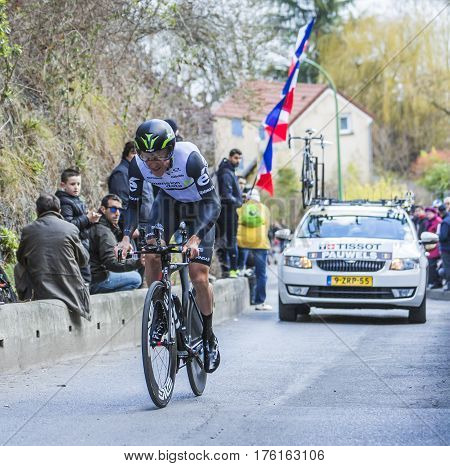 Conflans-Sainte-HonorineFrance-March 62016: The Belgian cyclist Serge Pauwels of Dimension Data Team riding during the prologue stage of Paris-Nice 2016.