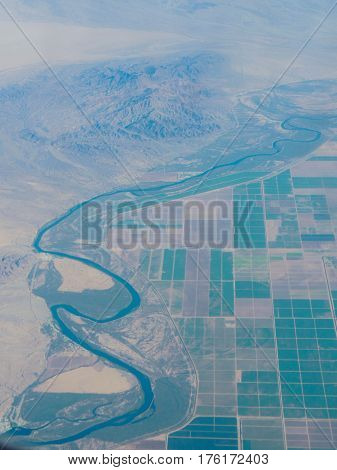 Aerial of the border between California and arizona