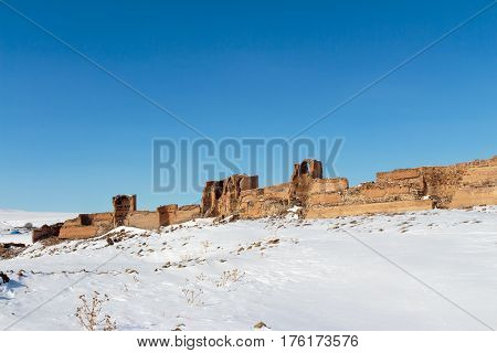 Archaeological Site of Ani Ruins on UNESCO World Heritage List. Kars Turkey ,February 2017.