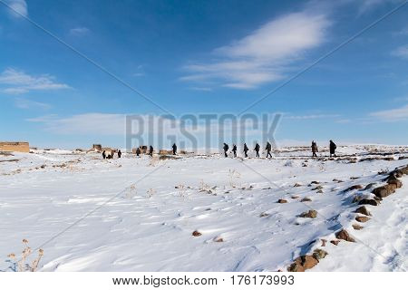 Archaeological Site of Ani Ruins on UNESCO World Heritage List. Kars Turkey ,February 2017.
