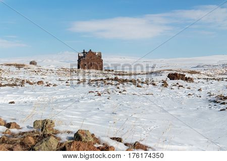 Archaeological Site of Ani Ruins on UNESCO World Heritage List. Kars Turkey ,February 2017.
