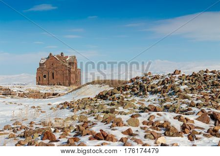 Archaeological Site of Ani Ruins on UNESCO World Heritage List. Kars Turkey ,February 2017.