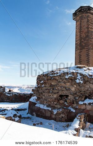 Archaeological Site of Ani Ruins on UNESCO World Heritage List. Kars Turkey ,February 2017.