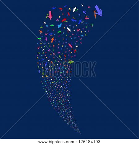 Medic random fireworks stream. Vector illustration style is flat bright multicolored iconic symbols on a blue background. Object fountain made from scattered pictograms.