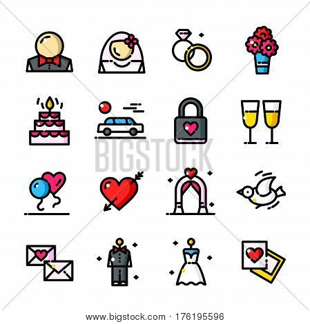 Thin line Wedding Day icons set, Married outline logos vector illustration