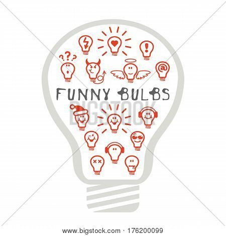 Set of funny light bulbs. Vector illustration.