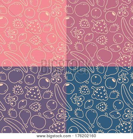 Seamless pattern with fruit contours on an different backgrounds. Vector illustration.