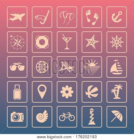 Set of 25 summer icons. Vector illustration.