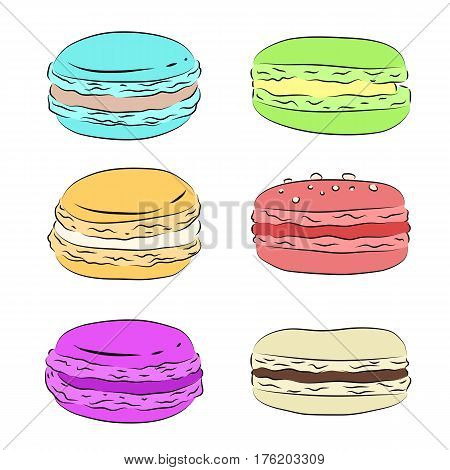 Set of various drawing multicolored macaroons. Vector element for your creativity