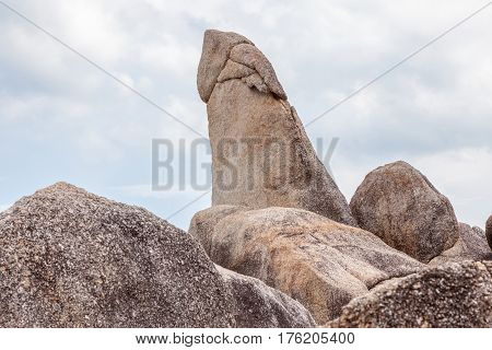 Hinta Hinyai (grandfather and grandmother rocks) natural creation rocks the stone landmark in Koh Samui southern of Thailand.