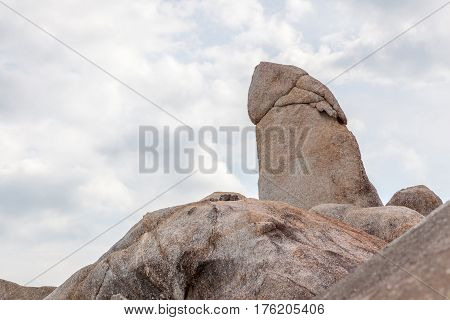 Hinta Hinyai (grandfather and grandmother rocks) natural creation rocks the stone landmark in Koh Samui southern of Thailand.