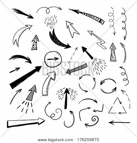 Handdrawn Arraws On White Background. Vector Doodle Icon Set.