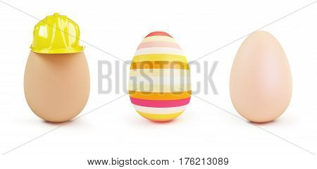 egg raw set on a white background 3D illustration