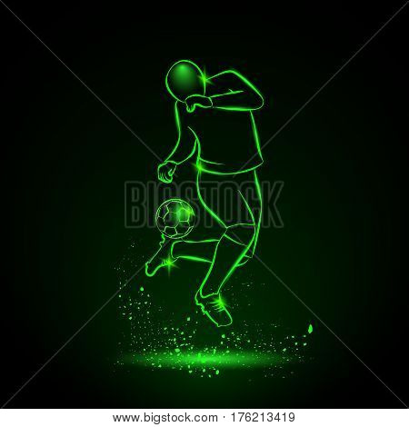 Soccer player makes a feint. Vector sport neon illustration.